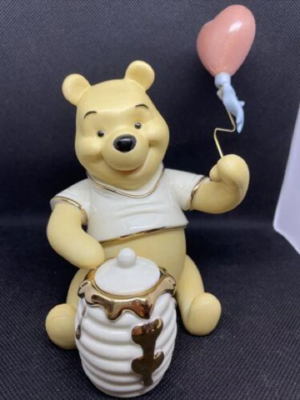 Lenox Yellow Bear Figurine with Pink Balloon and Gold-Trimmed Honey Pot